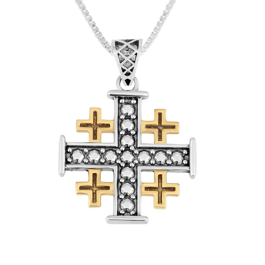 Jerusalem Cross Silver & Gold Necklace