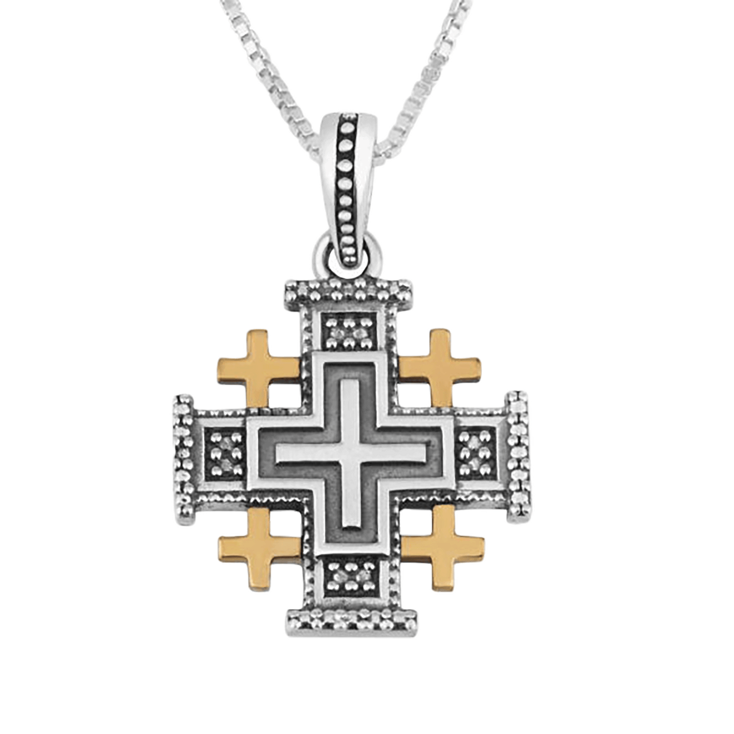 Jerusalem Cross Silver with Gold Necklace