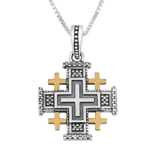 Jerusalem Cross Silver with Gold Necklace