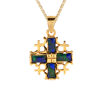 Eilat Stone And Gold Jerusalem Cross Necklace