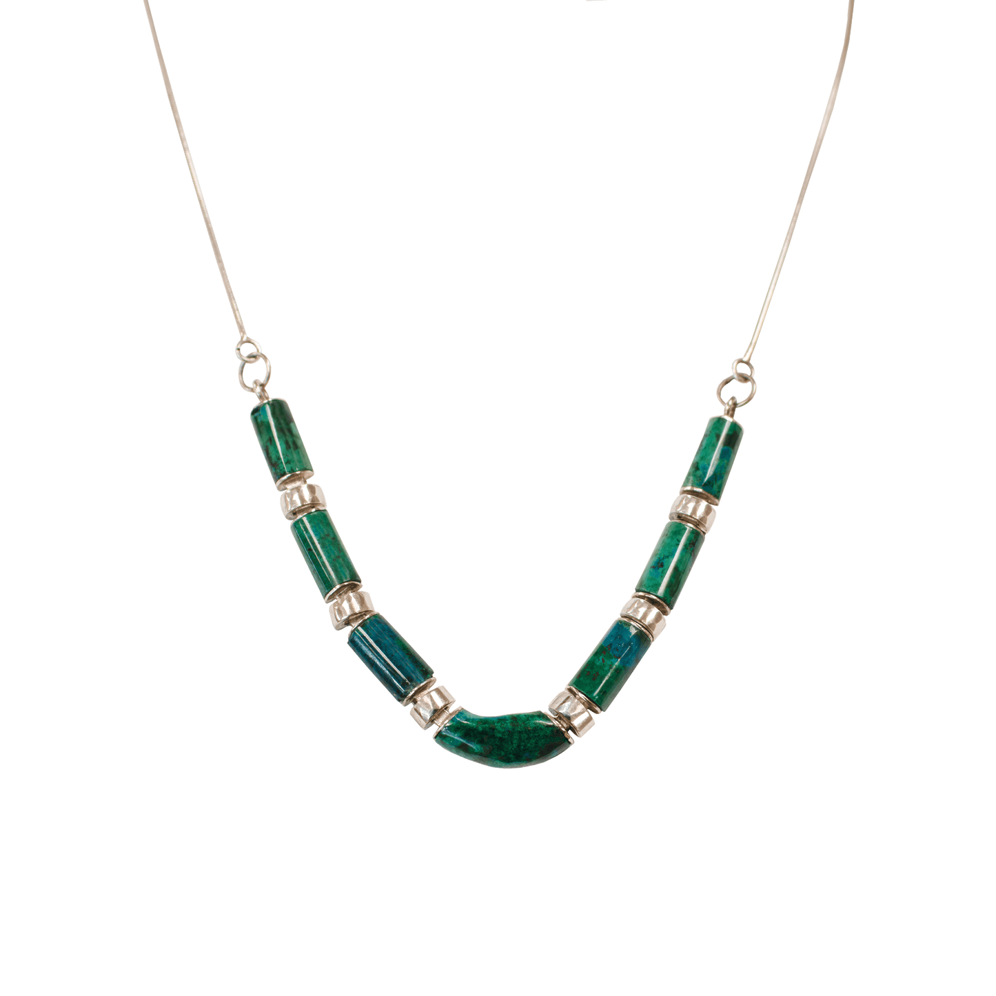 Sterling silver rope chain necklace with Eilat and silver stone bars set in an alternating pattern