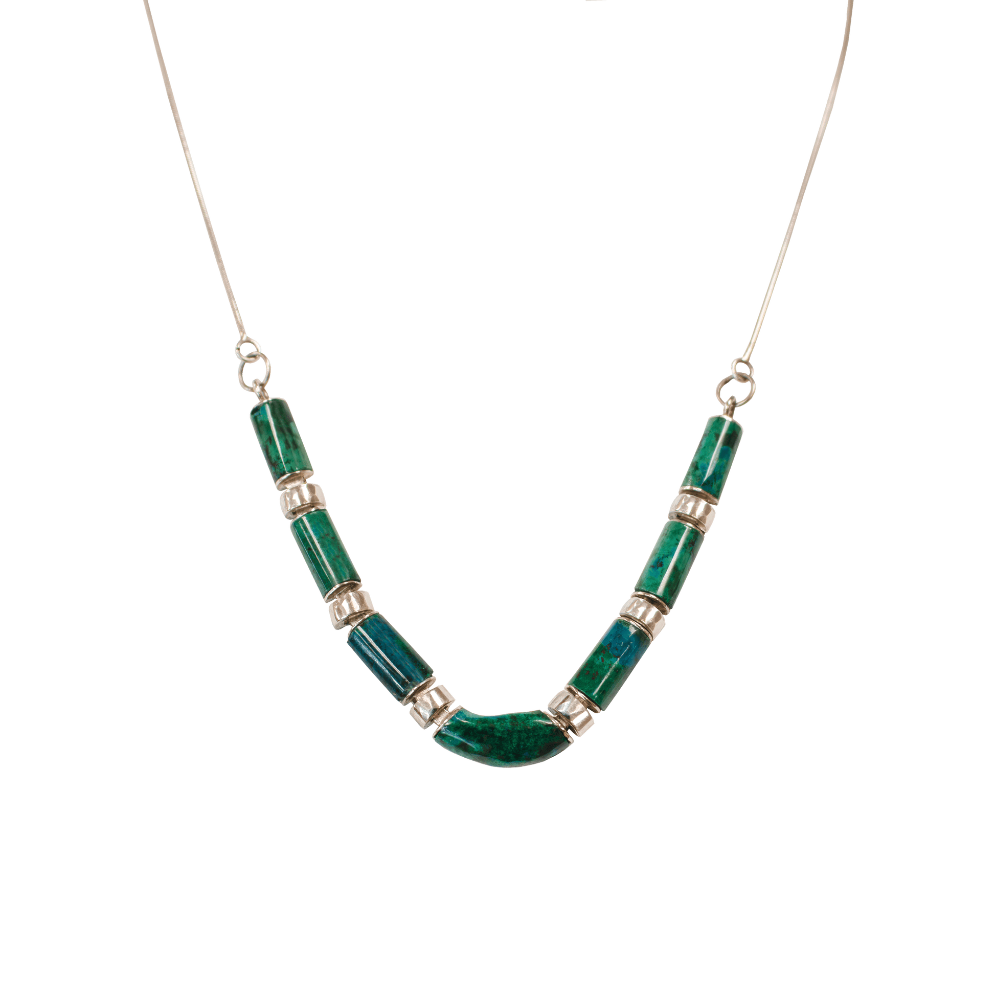 Sterling silver rope chain necklace with Eilat and silver stone bars set in an alternating pattern