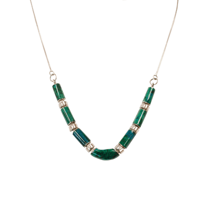 Sterling silver rope chain necklace with Eilat and silver stone bars set in an alternating pattern