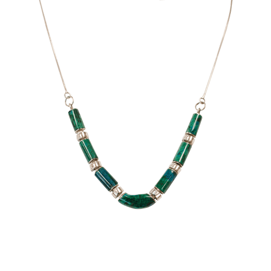 Sterling silver rope chain necklace with Eilat and silver stone bars set in an alternating pattern