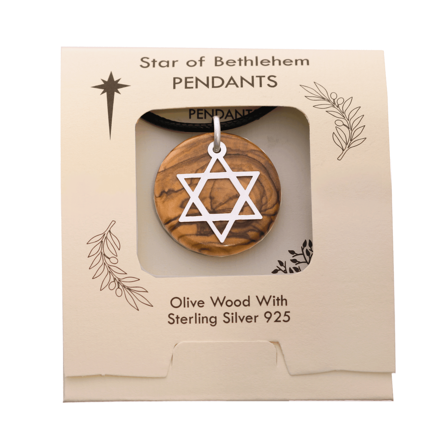 Olive Wood Star of David Necklace