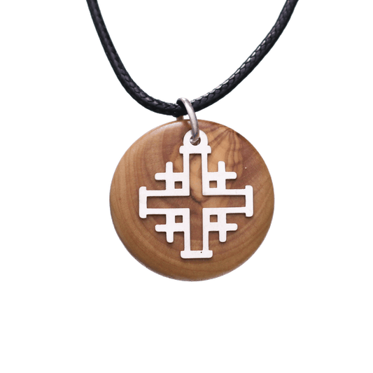 Olive Wood Jerusalem Cross Necklace