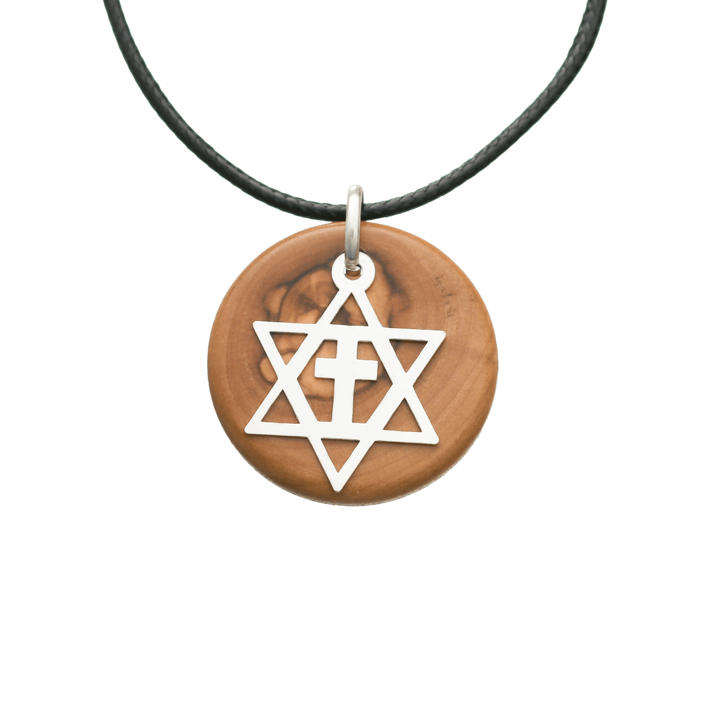 Olive Wood Star of David with Cross Necklace