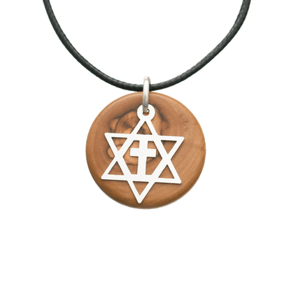 Olive Wood Star of David with Cross Necklace