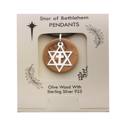 Olive Wood Star of David with Cross Necklace