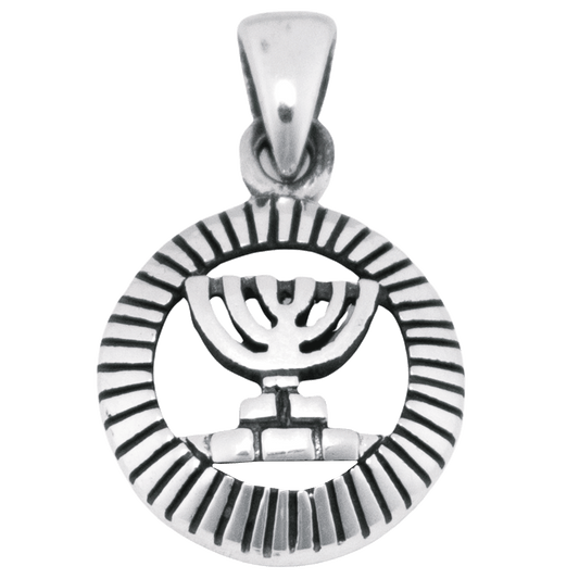 Sterling Silver Round Menorah Pendant