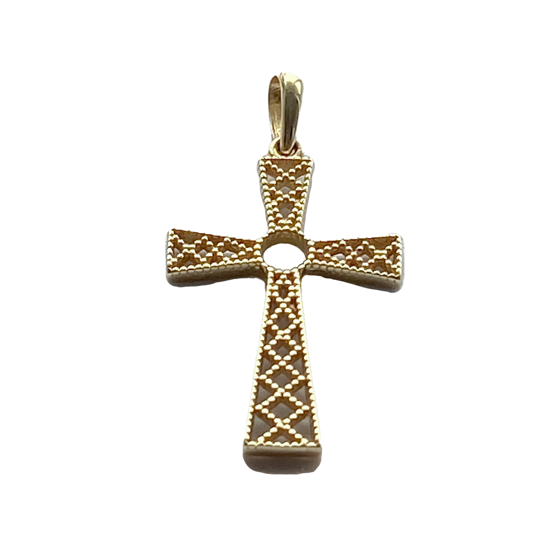 14K Gold Cross Open Weave with Bale