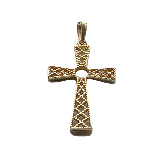 14K Gold Cross Open Weave with Bale