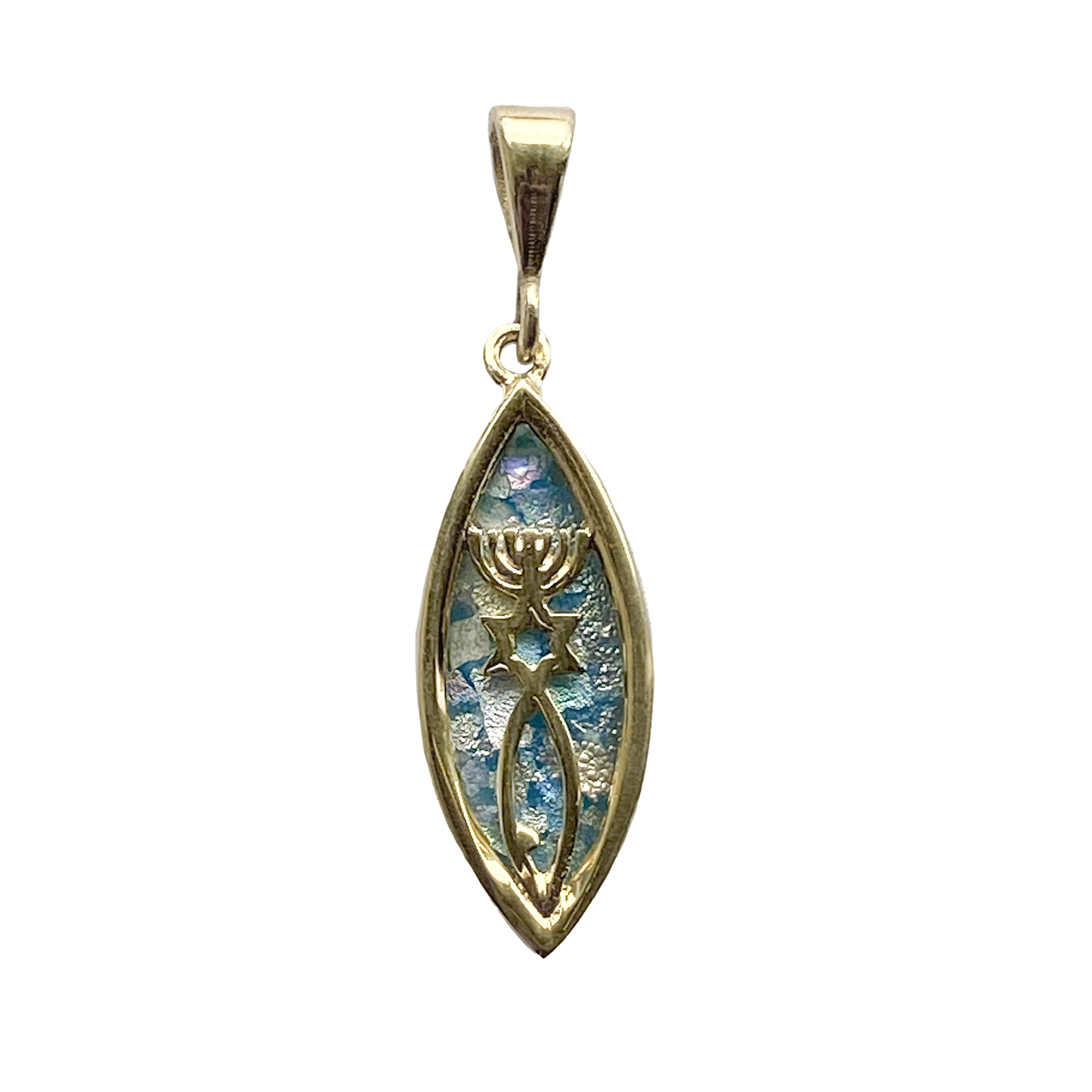 14 Karat Gold Pendant With Roman Glass And Grafted-In Symbol In the Middle