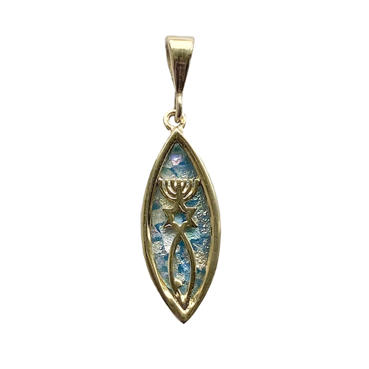 14 Karat Gold Pendant With Roman Glass And Grafted-In Symbol In the Middle