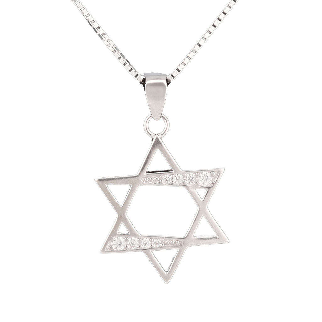 Star of David pendant with white crystals on a silver chain