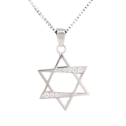 Star of David pendant with white crystals on a silver chain
