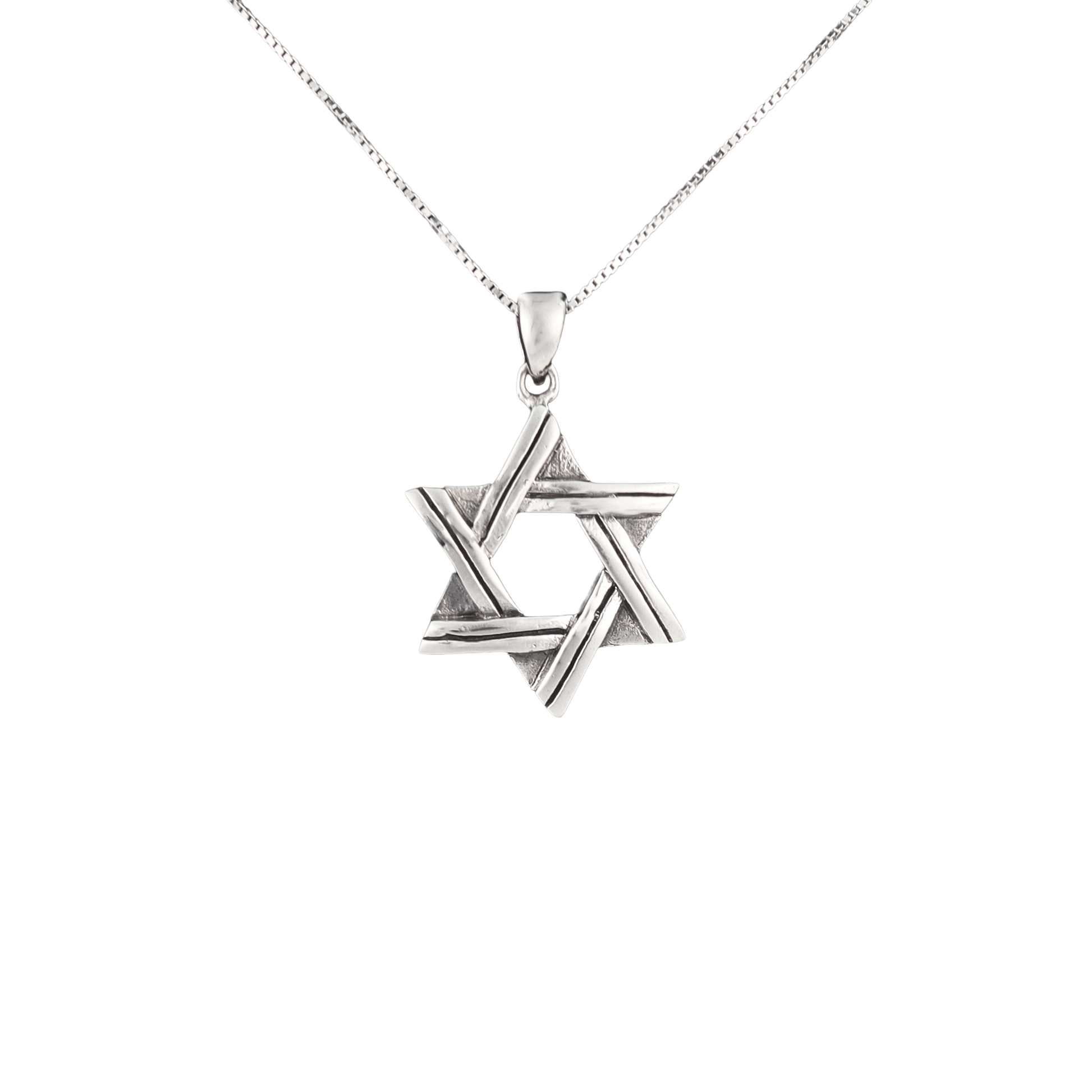 Woven Etched Star of David pendant on silver chain