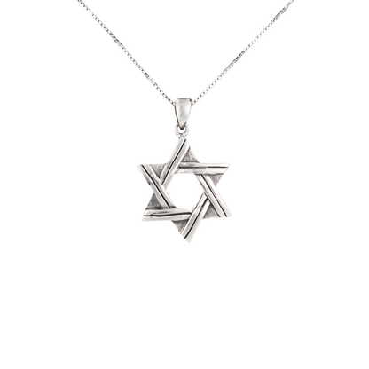 Woven Etched Star of David pendant on silver chain