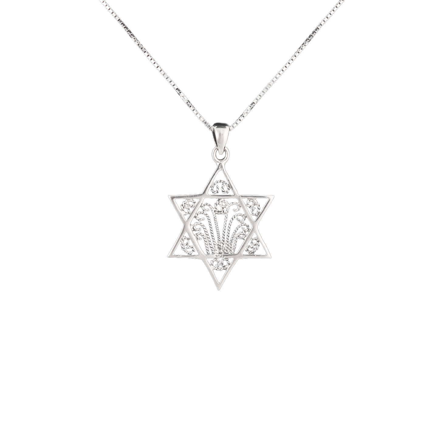 Silver Star of David Necklace with Filigree design