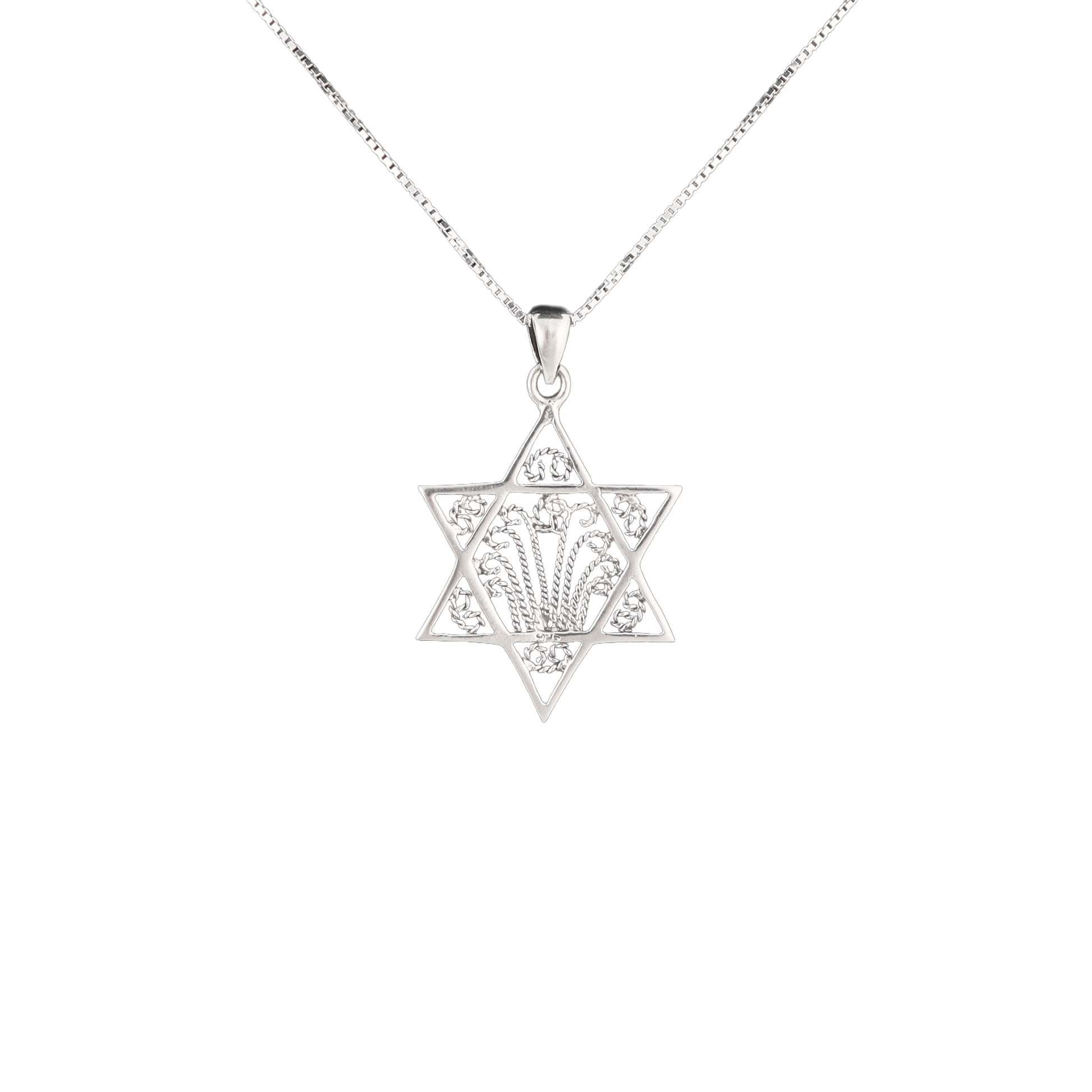 Silver Star of David Necklace with Filigree design