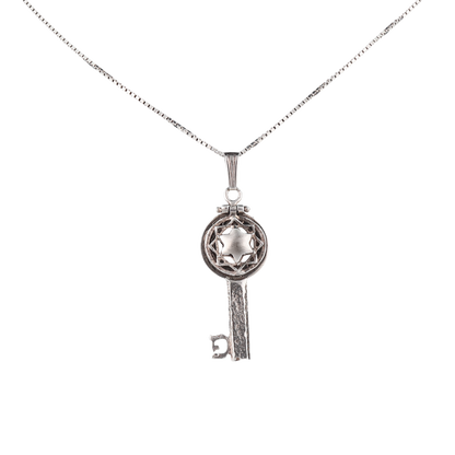 Sterling silver key pendant with star of David and hammered detail