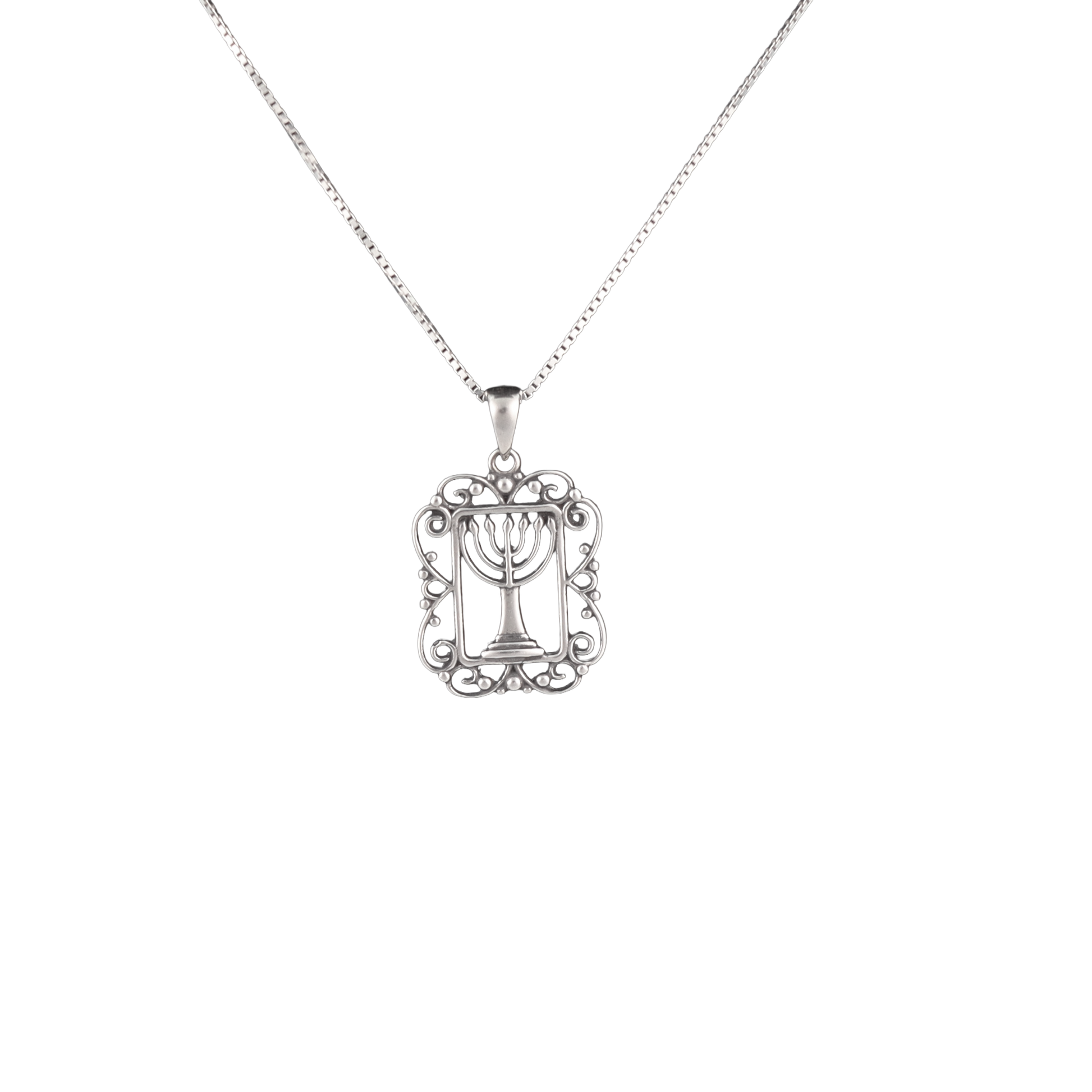 Sterling silver framed menorah pendant