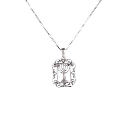Sterling silver framed menorah pendant