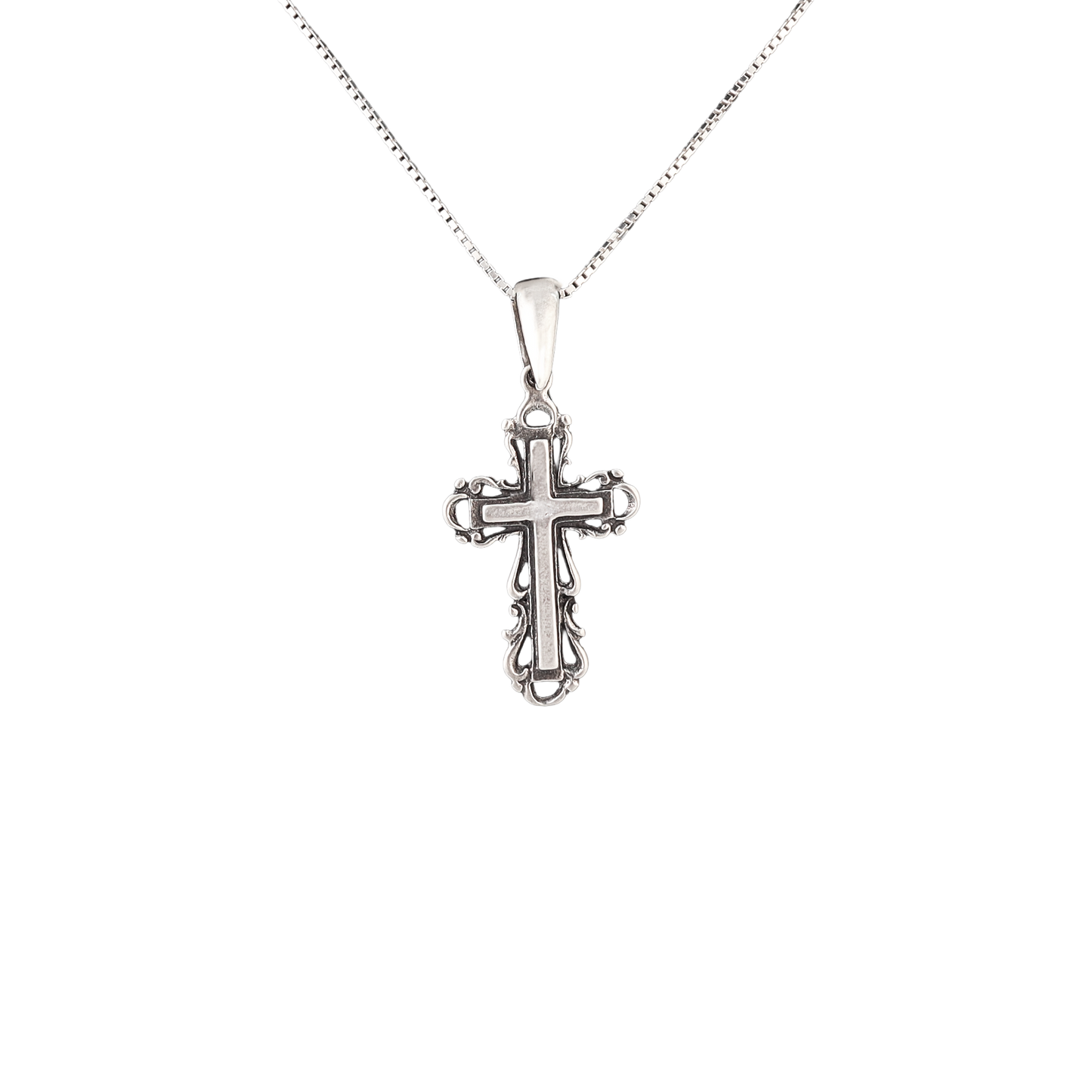 Sterling silver cross pendant with an antiqued finish