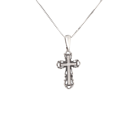 Sterling silver cross pendant with an antiqued finish