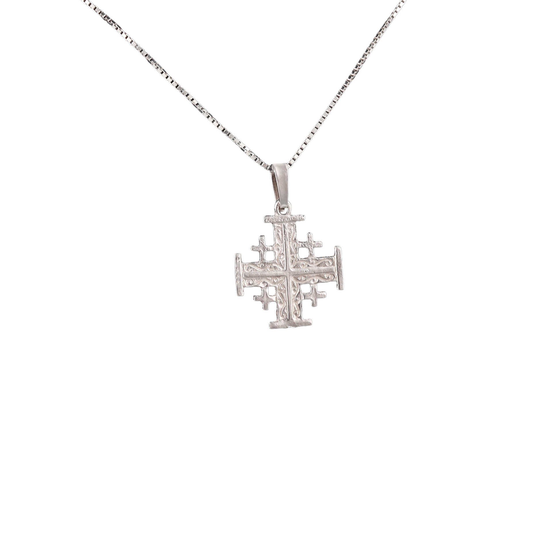 Filigree Jerusalem Cross pendant in silver-tone finish