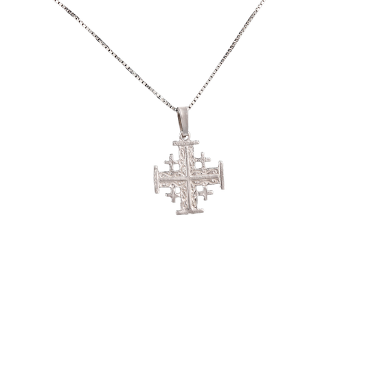 Filigree Jerusalem Cross pendant in silver-tone finish