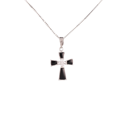 Black Ceramic & Sterling Silver Cross Pendant
