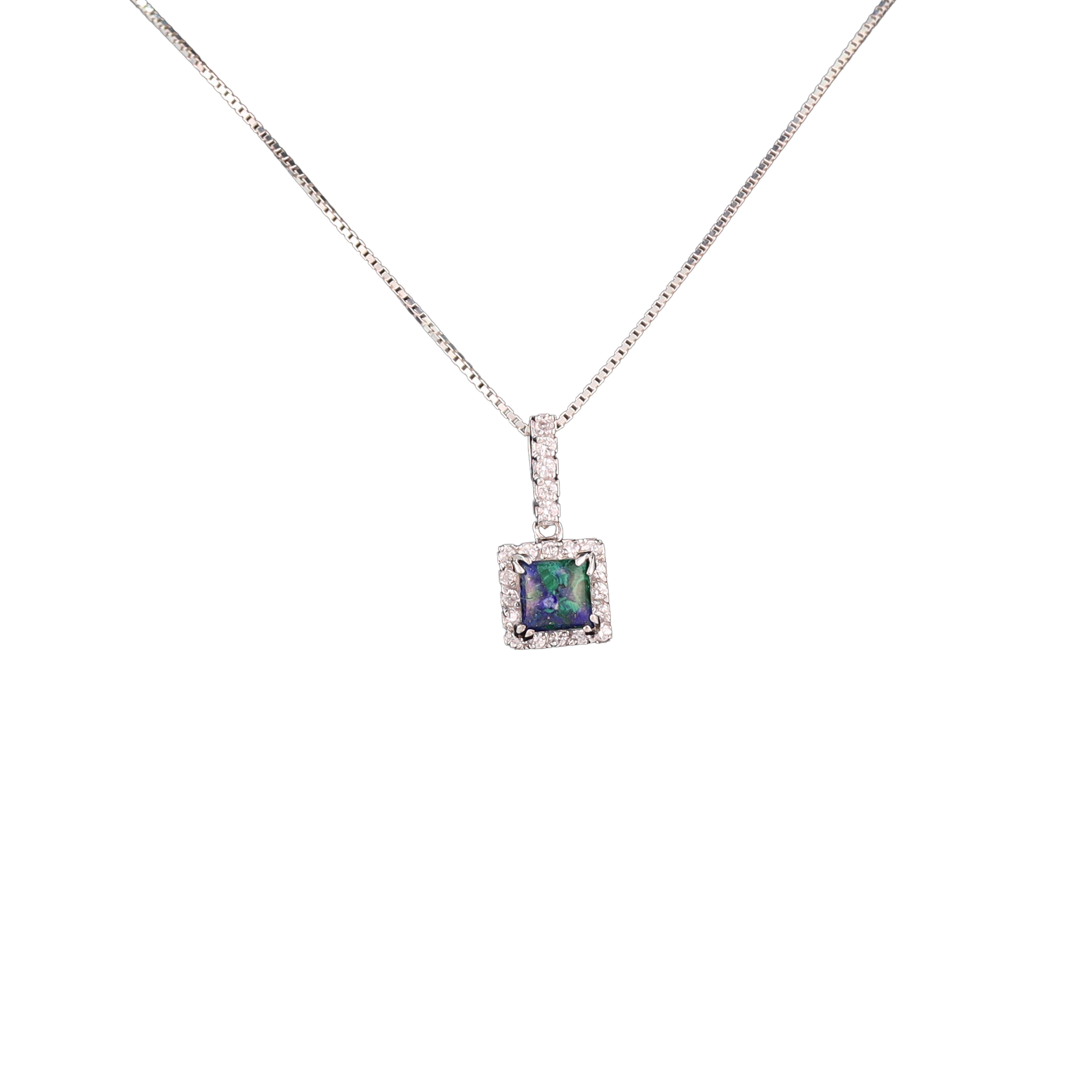 Square Eilat stone and crystal pendant