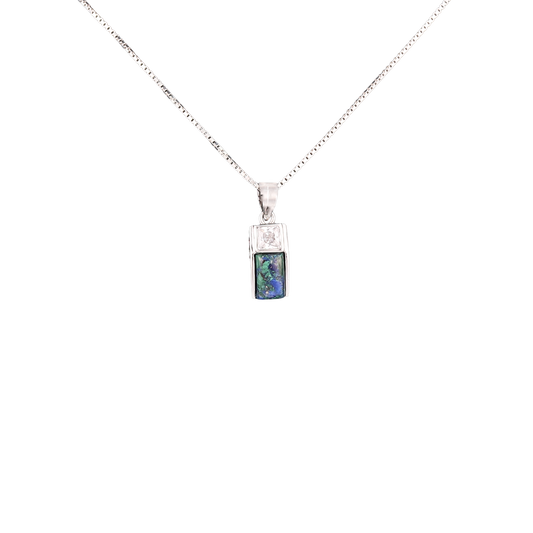 Rectangular Eilat stone pendant with a clear gemstone at the top