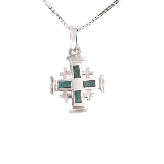 Eilat Stone & Sterling Silver Jerusalem Cross Pendant