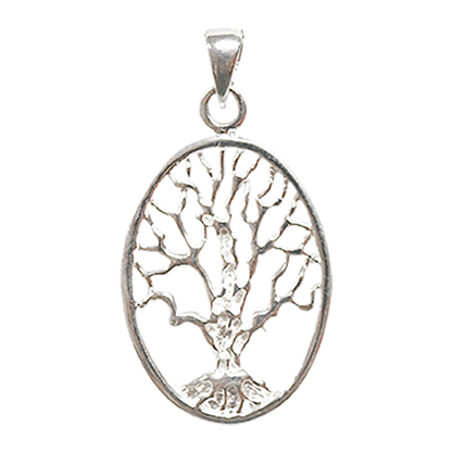 Tree of Life Oval Silver Necklace