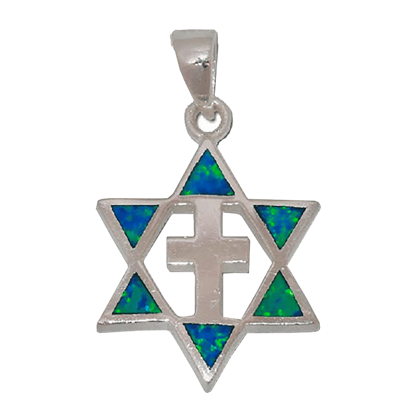 Opal Star of David with Cross Two-Sided Necklace