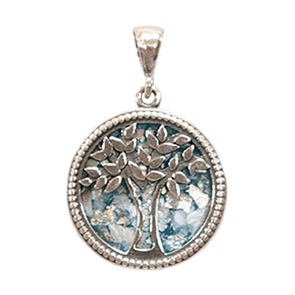 Roman Glass & Sterling Silver Tree of Life Necklace