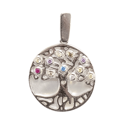 Tree of Life on Mother of Pearl/Crystals Necklace