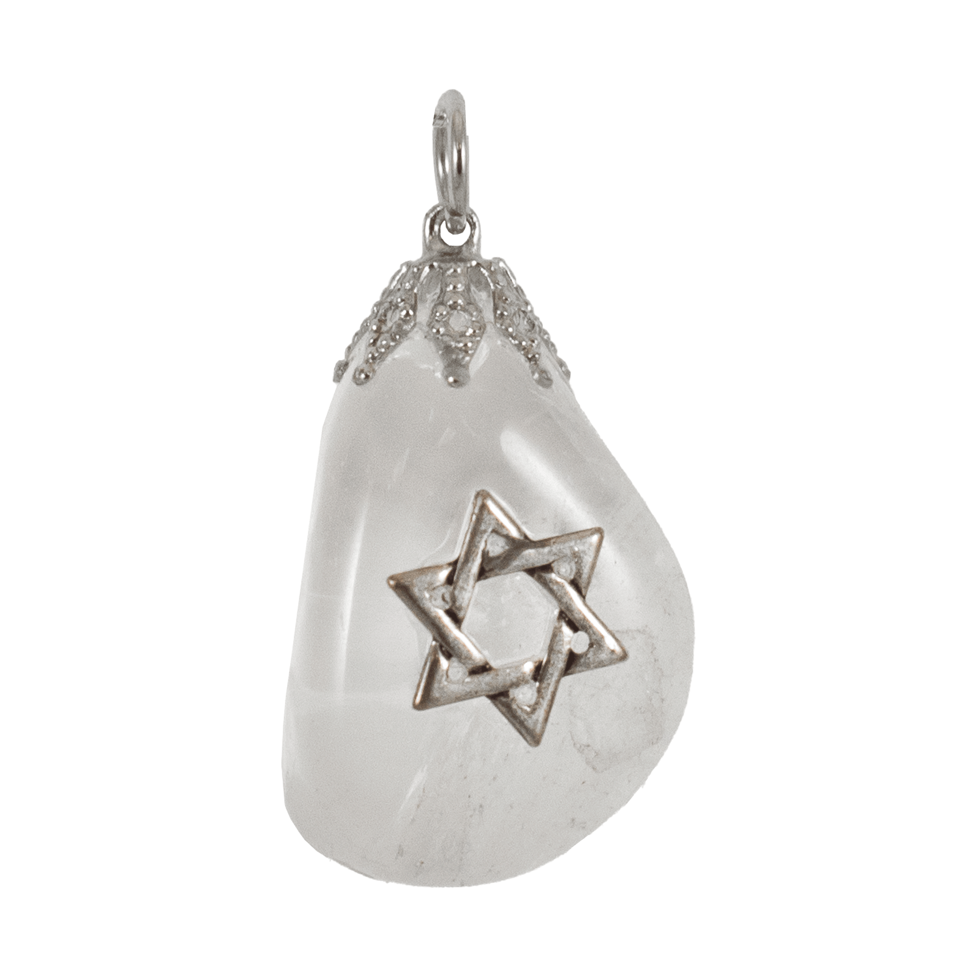 Clear quartz stone necklace with a Star of David on the front 