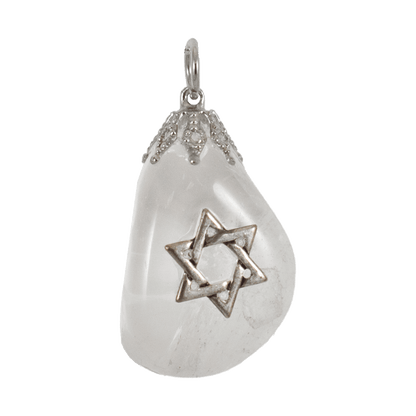 Clear quartz stone necklace with a Star of David on the front 