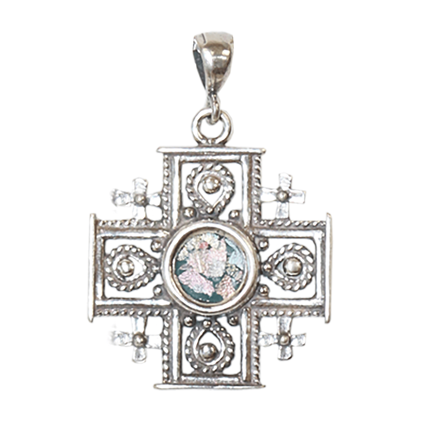 Roman Glass Jerusalem Cross Necklace