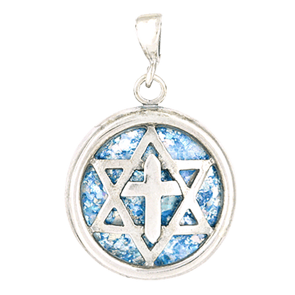 Star of David With Cross on Roman Glass Necklace