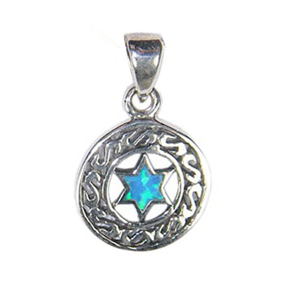 Opal Star of David in Filigree Circle Necklace