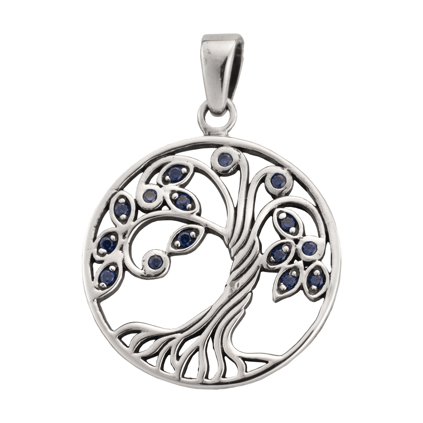 Tree of Life Sterling Silver Necklace with Crystals - Blue