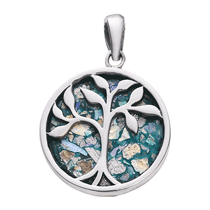 Roman Glass Silver Tree of Life Necklace