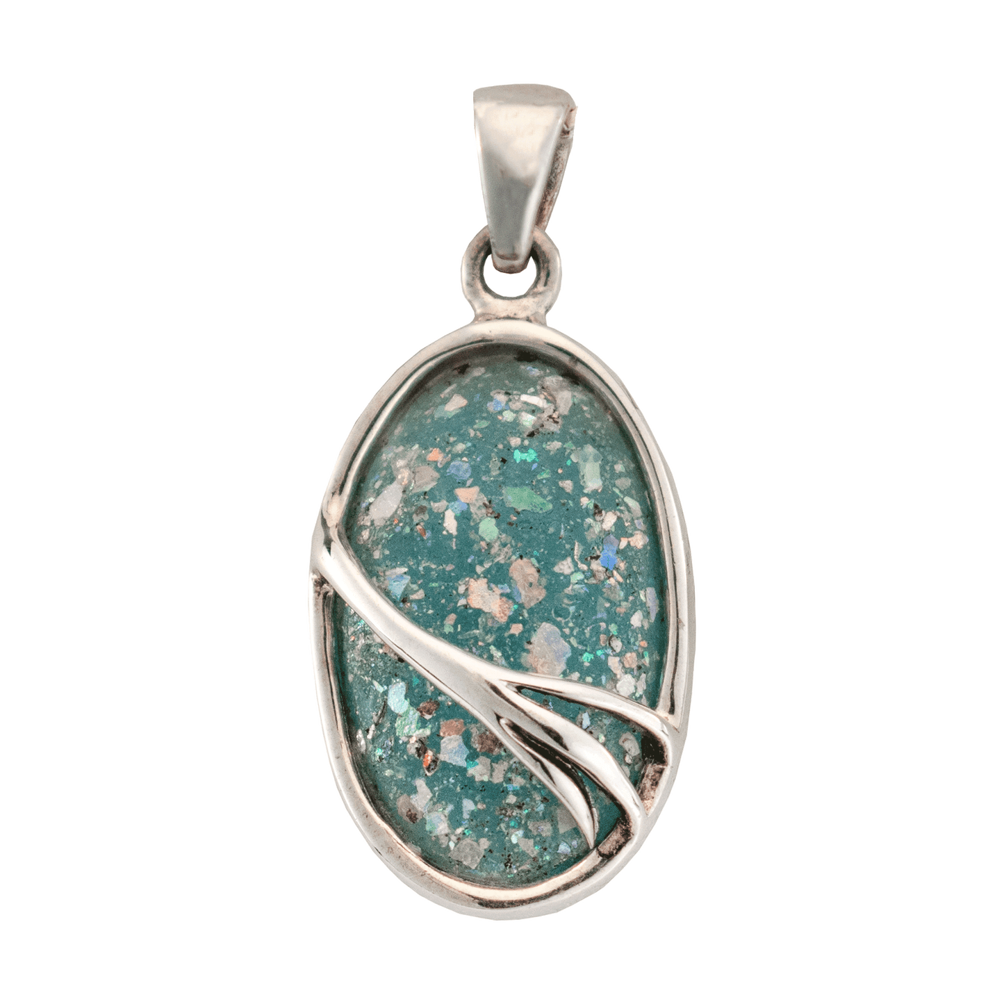 Roman Glass Silver Oval Necklace