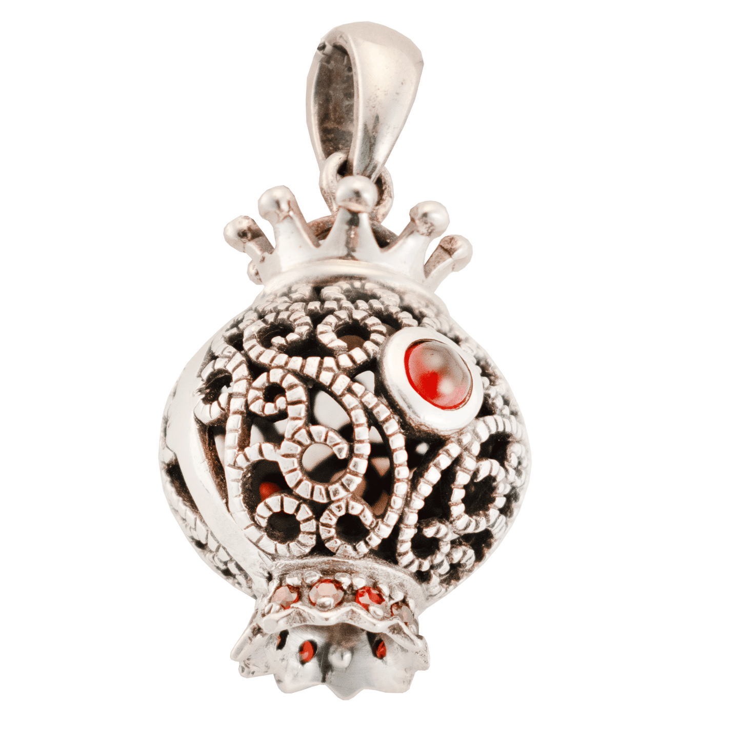 Pomegranate 3D Silver and Red Necklace