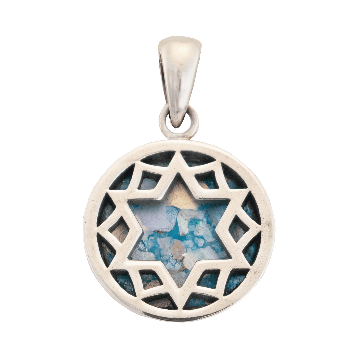 Roman Glass Silver Star of David Necklace