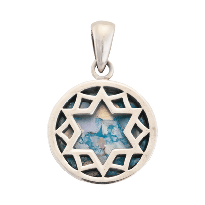 Roman Glass Silver Star of David Necklace